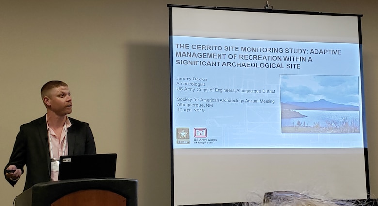 Jeremy Decker, district archeologist, presented at the 84th Annual Meeting of the Society for American Archaeology, held at the Convention Center, April 12, 2019.