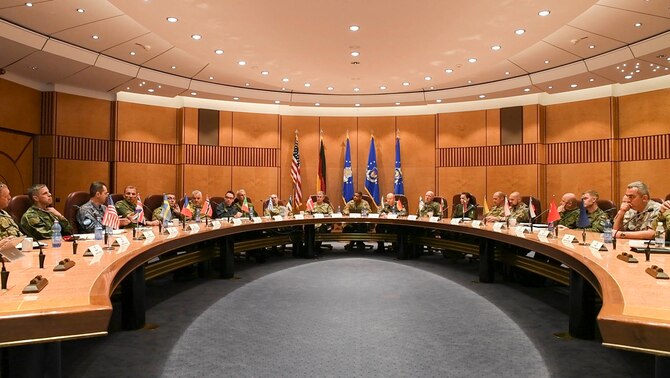 Senior enlisted leaders from across Europe attend the first European Air Forces Senior Enlisted Conference at Ramstein Air Base, Germany, May 21, 2019. Participants from 19 countries, including the United States, discussed multiple topics to help enhance personal growth, increase interoperability, and build partnership capacity. (U.S. Navy photo by Mass Communication Specialist 2nd Class Deanna C. Gonzales)