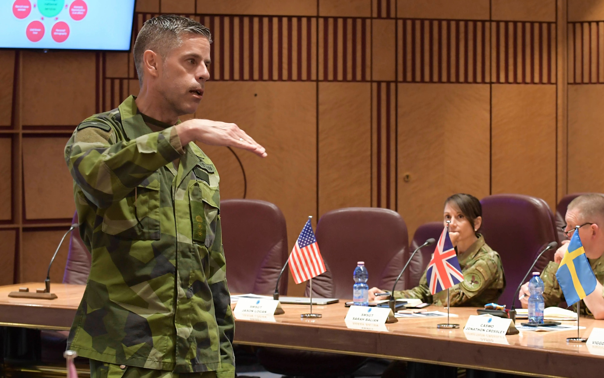Senior enlisted leaders from across Europe attend the first European Air Forces Senior Enlisted Conference at Ramstein Air Base, Germany, May 21, 2019. Participants from 19 countries, including the United States, discussed multiple topics to help enhance personal growth, increase interoperability, and build partnership capacity. (U.S. Navy photo by Mass Communication Specialist 2nd Class Deanna C. Gonzales)