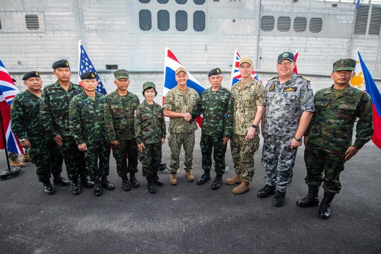 190525-N-AZ808-2094

SATTAHIP, Thailand (May 25, 2019) – Distinguished guests pose for a group photo following the Pacific Partnership 2019 (PP19) closing ceremony for Thailand. Thailand is the final mission stop for PP19. Pacific Partnership, now in its 14th iteration, is the largest annual multinational humanitarian assistance and disaster relief preparedness mission conducted in the Indo-Pacific. Each year the mission team works collectively with host and partner nations to enhance regional interoperability and disaster response capabilities, increase security and stability in the region, and foster new and enduring friendships in the Indo-Pacific.