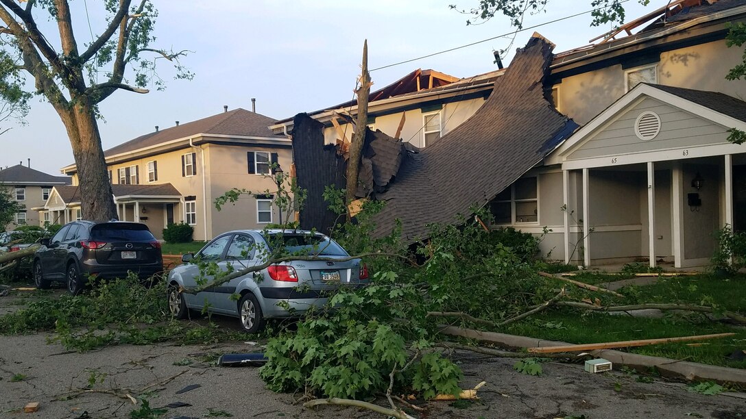 Approximately 150 homes in the Prairies at Wright Field housing area were damaged, some significantly, during the storm that passed through the Dayton area late on May 27.  (U.S. Air Force photo/Wes Farnsworth)