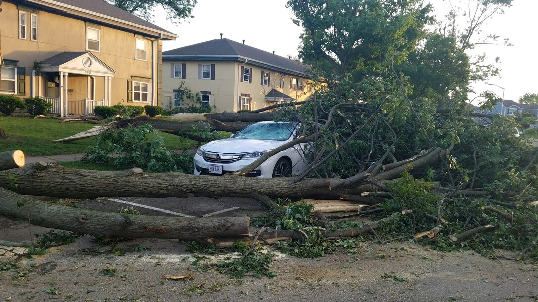 Approximately 150 homes in the Prairies at Wright Field housing area were damaged, some significantly, during the storm that passed through the Dayton area late on May 27.  (U.S. Air Force photo/Wes Farnsworth)