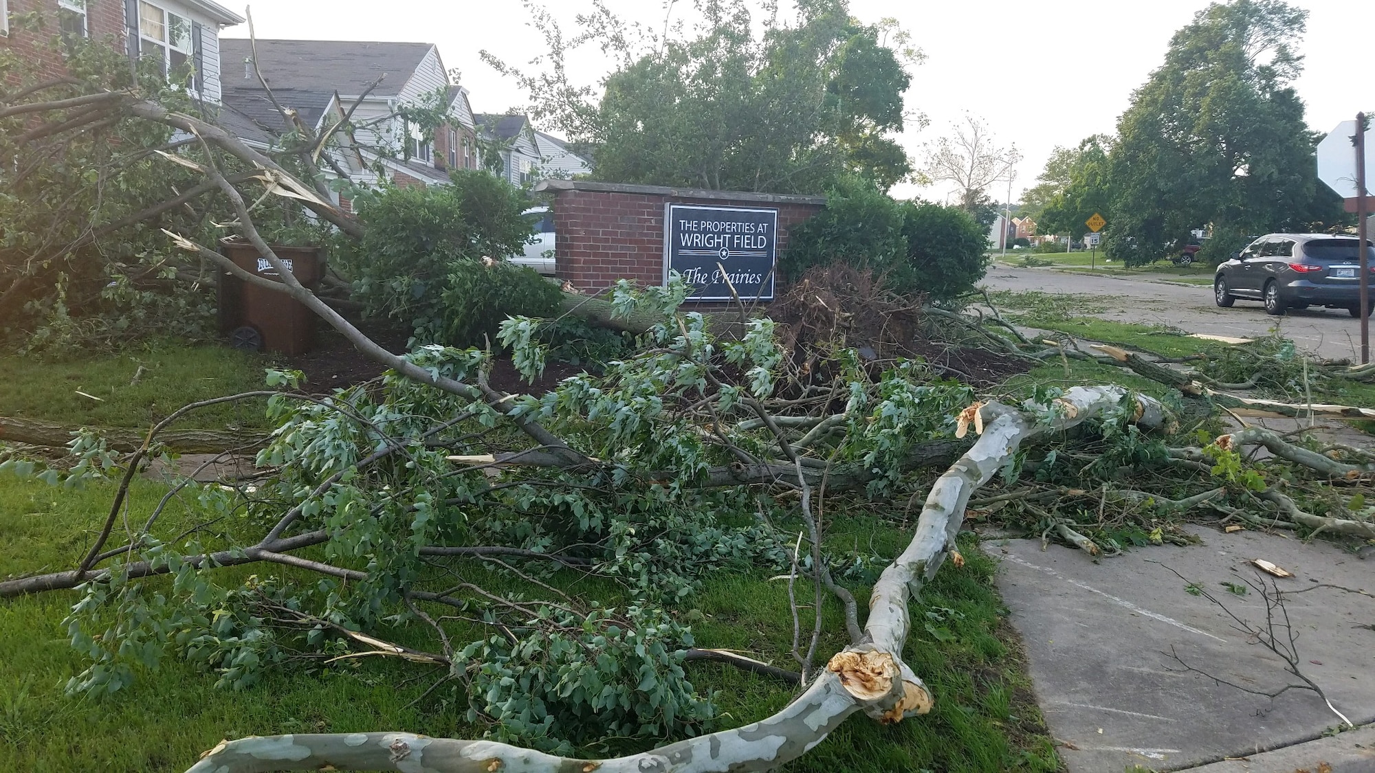 Approximately 150 homes in the Prairies at Wright Field housing area were damaged, some significantly, during the storm that passed through the Dayton area late on May 27.  (U.S. Air Force photo/Wes Farnsworth)