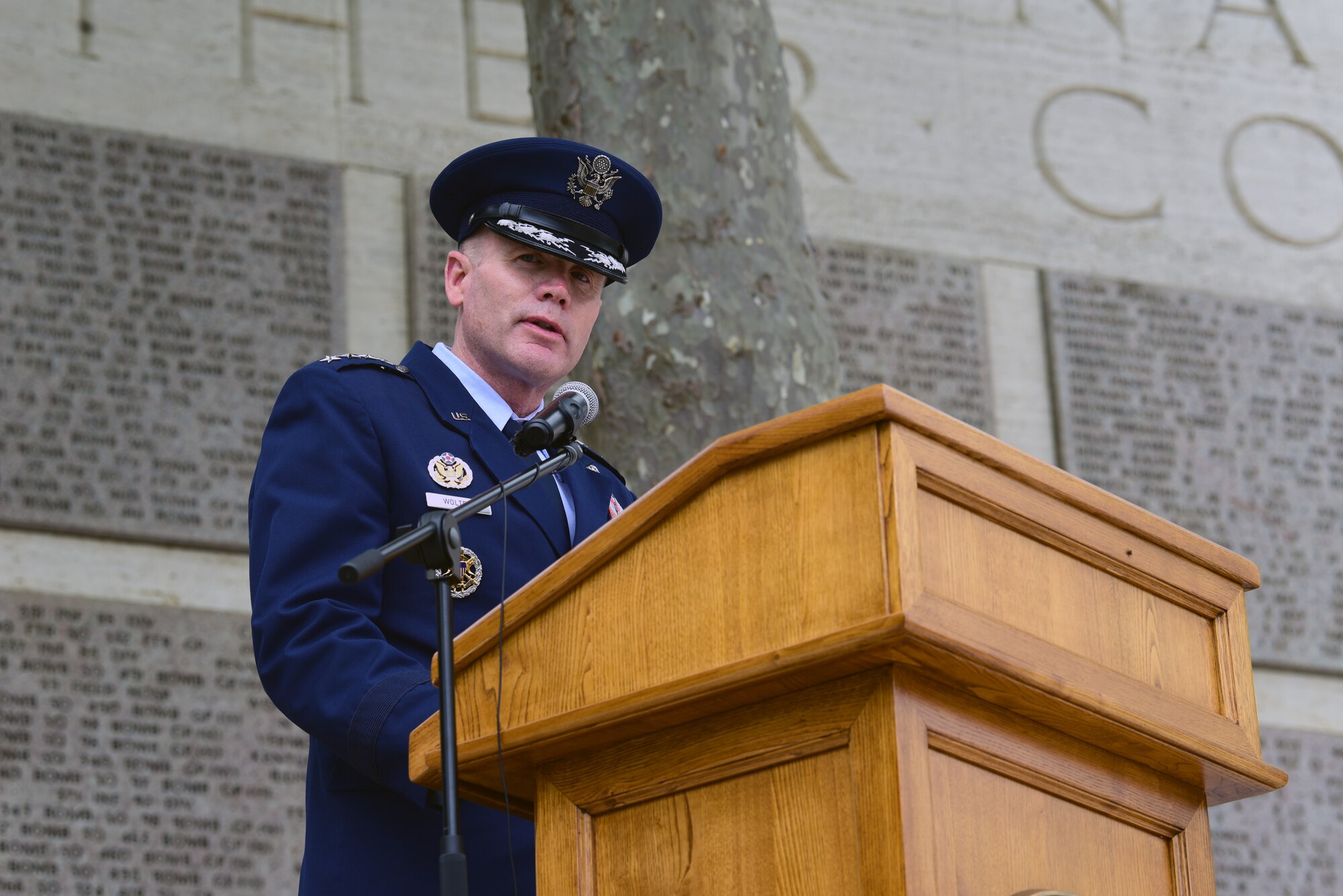 Gen. Tod D. Wolters, commander of U.S. European Command and NATO Supreme Allied Commander Europe, speaks at the Florence American Cemetery Memorial Day event in Florence, Italy on May 27, 2019. Wolters became the SACEUR on May 3, 2019. (U.S. Air Force photo by Airman 1st Class Caleb House)