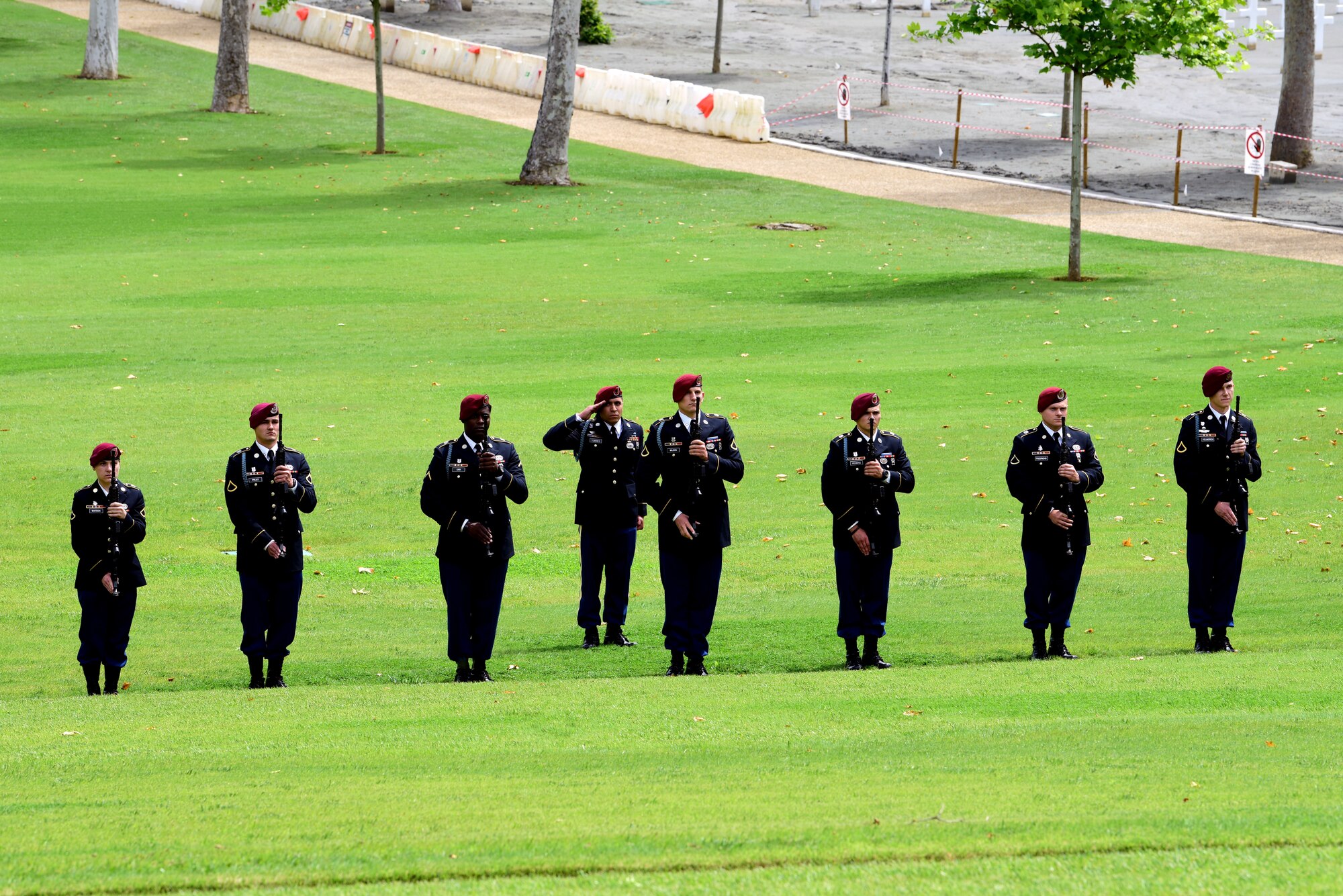 A 21-gun salute was performed by members of the U. S. Army at the Florence American Cemetery Memorial Day event in Florence, Italy on May 27, 2019. The 21-gun salute is the highest honor a nation can render. (U.S. Air Force photo by Airman 1st Class Caleb House)