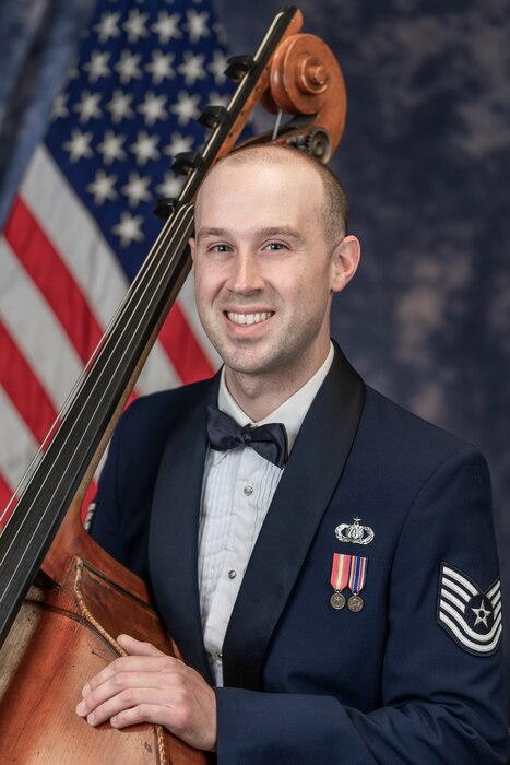 Official photo of Technical Sgt. Jonathan Davies, String Bassist with The United States Air Force Band, Joint Base Anacostia-Bolling, Washington, D.C.