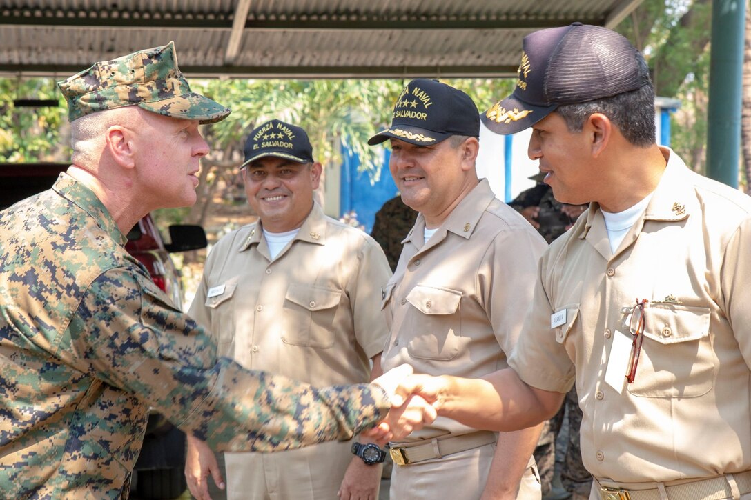 U.S. Marine Corps Forces, South strengthened their partnership with Fuerza Naval El Salvador during a leadership visit to La Union, El Salvador, May 13, 2019.