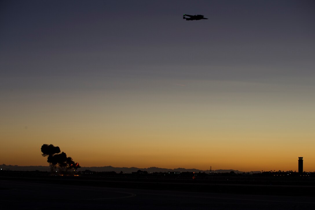 The Mesa and Southern California Commemorative Air Force performs an acrobatic aerial display for the spectators during the 2019 Yuma Airshow hosted by Marine Corps Air Station(MCAS) Yuma Ariz., March 8, 2019. The airshow is MCAS Yuma's only military airshow of the year and provides the community an opportunity to see thrilling aerial and ground performers for free while interacting with Marines and Sailors. (U.S. Marine Corps photo by Pfc. John Hall)