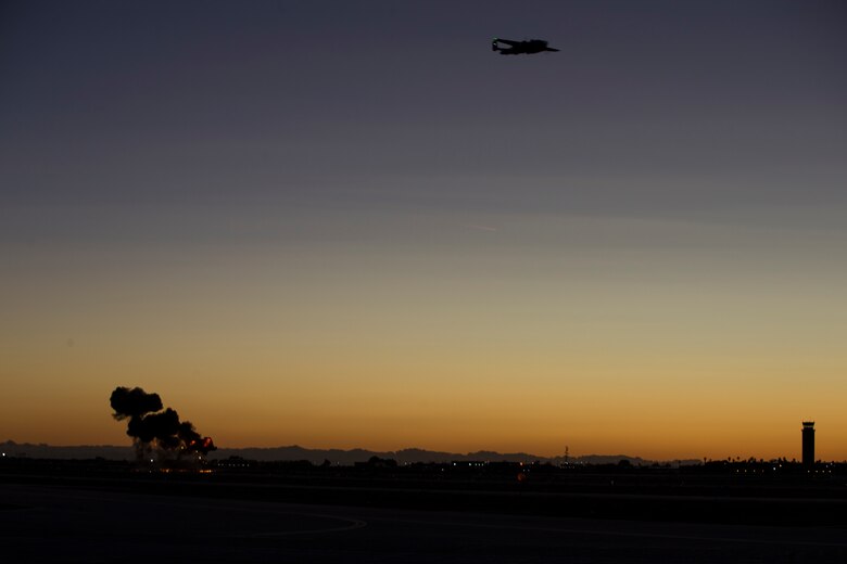 The Mesa and Southern California Commemorative Air Force performs an acrobatic aerial display for the spectators during the 2019 Yuma Airshow hosted by Marine Corps Air Station(MCAS) Yuma Ariz., March 8, 2019. The airshow is MCAS Yuma's only military airshow of the year and provides the community an opportunity to see thrilling aerial and ground performers for free while interacting with Marines and Sailors. (U.S. Marine Corps photo by Pfc. John Hall)
