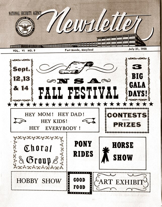 NSA Newsletter advertising the fall festival in July 1958