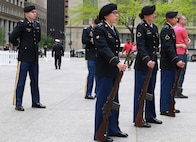 The Illinois Army National Guard's 108th Sustainment Brigade provided a ceremonial rifle squad for Chicago Memorial Day on May 25. The officer-in-charge of the squad was 2nd Lt. Andrew Madry of Lake Zurich, Illinois. In the squad was Spc. Amanda Diaz of Montgomery, Illinois; Pfc. Korina Walach, also of Montgomery; and Pfc. Yohn Montalvo of Melrose Park, Illinois.