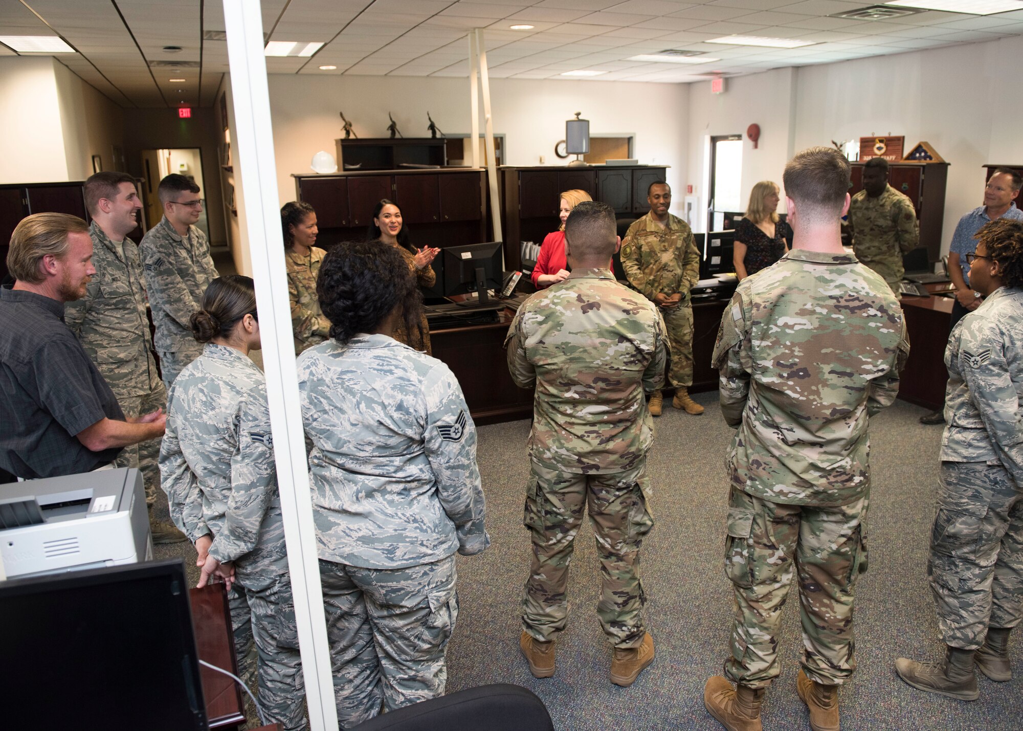 Marilyn M. Thomas, Headquarters U.S. Air Force Principal Deputy Assistant Secretary for Financial Management and Comptroller, meets with members of the 325th Comptroller Squadron May 22, 2019, at Tyndall Air Force Base, Florida.