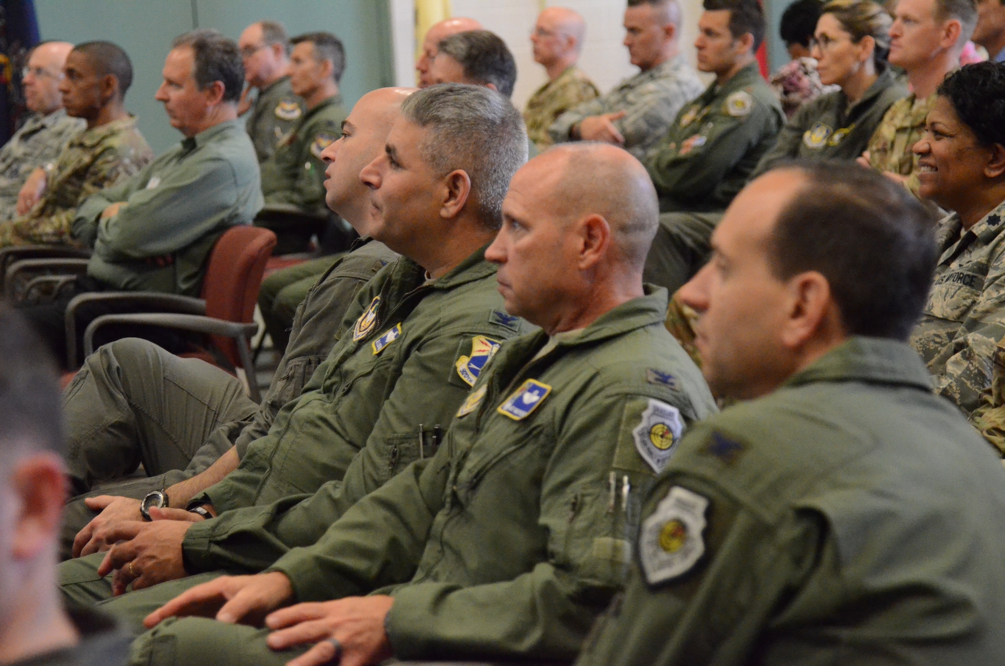 Representatives from around the Air Force Reserve and Air National Guard listen in during the final session of the Combat Planning Council, at Naval Air Station Fort Worth Joint Reserve Base, Texas, May 7-9. The conference-style event featured a wide variety of topics including equipment, manning and training. Leaders from each unit reported to working groups according to their specialties and mission sets.