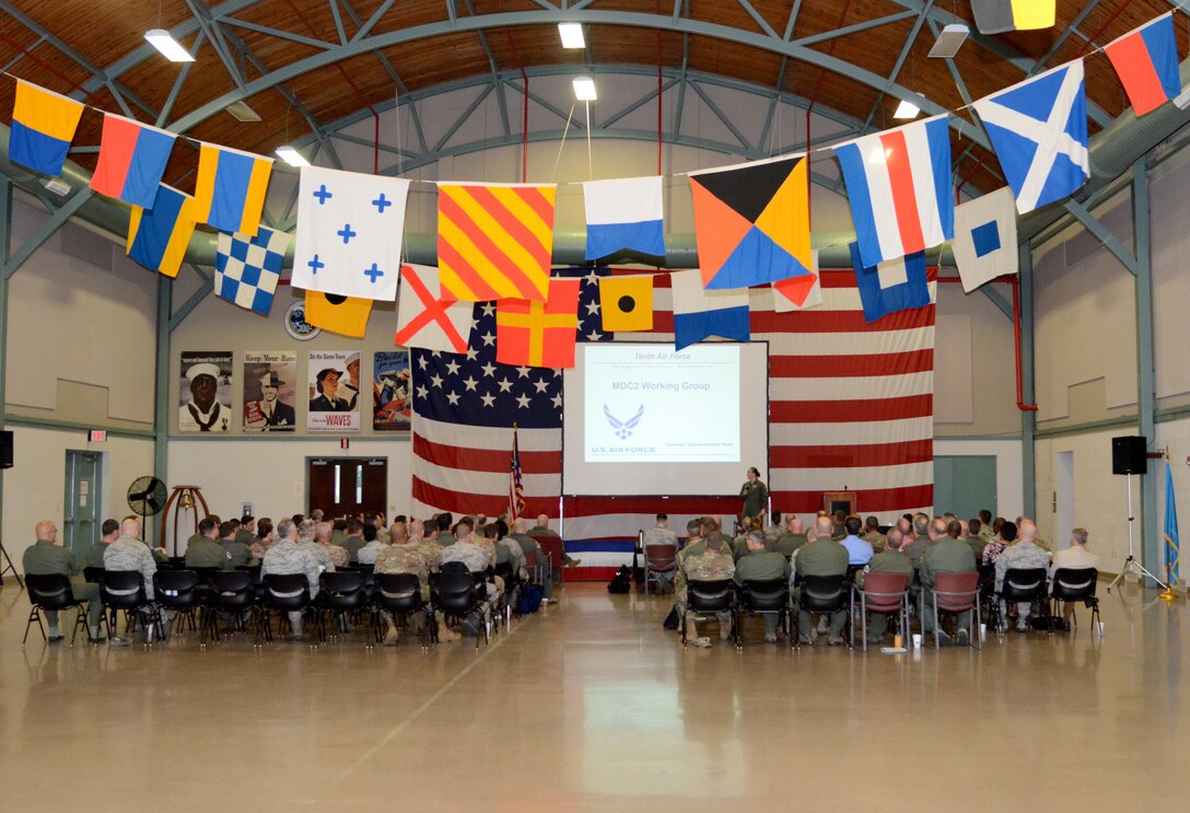 Several dozen Air Force Reserve officers participate in the final session of the annual Combat Planning Council, at Naval Air Station Fort Worth Joint Reserve Base, Texas, May 9. The CPC brings all 17 Air Force Reserve units within the 10th Air Force together for several days, allowing them to align efforts, goals and strategic plans face-to-face.