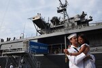 YOKOSUKA, Japan (May 29, 2019) – Families of Sailors assigned to Commander U.S. 7th Fleet and 7th Fleet flagship USS Blue Ridge (LCC 19) wait to greet their returning loved ones as the ship returns to its homeport, Commander, Fleet Activities Yokosuka. Blue Ridge is the oldest operational ship in the Navy and, as 7th Fleet command ship, actively works to foster relationships with allies and partners in the Indo-Pacific Region. (U.S. Navy photo by Mass Communication Specialist Seaman Aron Montano)