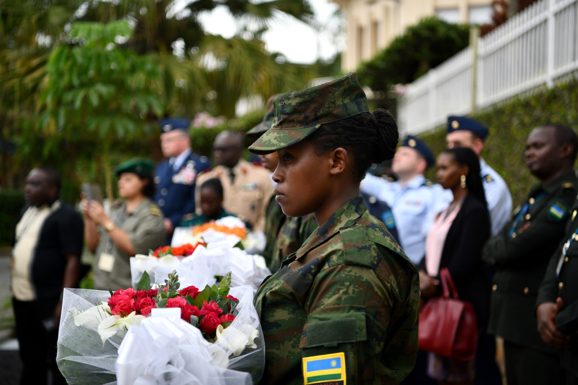 U.S. Air Force Airmen and delegates from over 24 African partner nations visit the Kigali Genocide Memorial in Kigali, Rwanda on May 22, 2019. There were 115 participants at the African Partner Outbreak Response Alliance (APORA) conference and several got an opportunity to visit the memorial. During APORA, military and civilian leaders worked together to align best practices and improve response capabilities for potential outbreaks of contagious diseases. The training bolstered relationships with current partners and mobilize new partners to strengthen pandemic prevention programs. (U.S. Air Force photo by Master Sgt. Andy M. Kin)