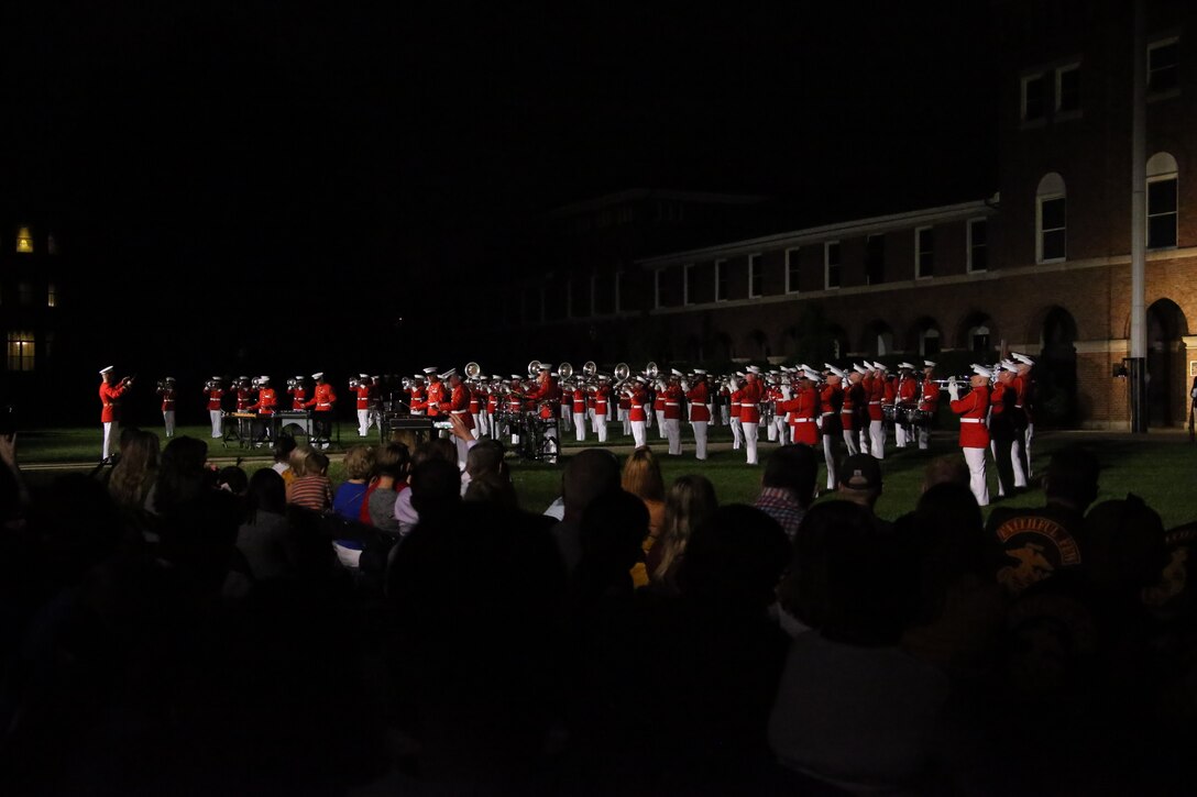Marines with “The Commandant’s Own,” U.S. Marine Drum and Bugle Corps perform a musical ballad during a Friday Evening Parade at Marine Barracks Washington, D.C., May 5, 2019. The hosting official for the evening was the 19th Chairman of the Joint Chiefs of Staff Gen. Joseph F. Dunford, and the guest of honor was Ms. Bonnie Carroll, the president and founder of the Tragedy Assistance Program for Survivors and 2015 Presidential Medal of Freedom recipient.