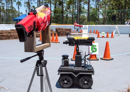 The 2019 Director's Cup competition course heated up May 22 at the Naval Support Activity Panama City Roller Hockey Rink. The biennial competition challenges each NSWC PCD technical department team to create and field a fully autonomous, artificially intelligent, ground-based vehicle to neutralize a dangerous battlespace.