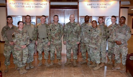 The competitors with Command Sgt. Maj. Buck O'Neal, U.S. Army Medical Department Center and School and Health Readiness Center of Excellence Command Sergeant Major.