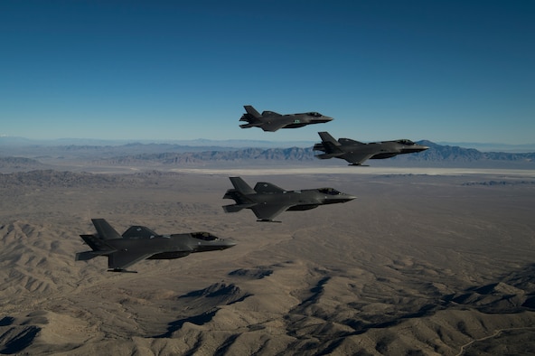 A formation of F-35A Lightning IIs, from the 388th and 419th Fighter Wings, fly over the Utah Test and Training Range as part of a combat power exercise (U.S. Air Force file photo by Staff Sgt. Andrew Lee)