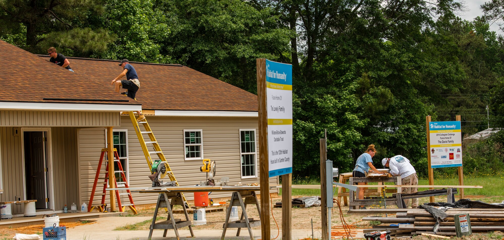 Team Shaw Airmen work on a home with Habitat for Humanity representatives in Sumter, S.C., May 4, 2019.