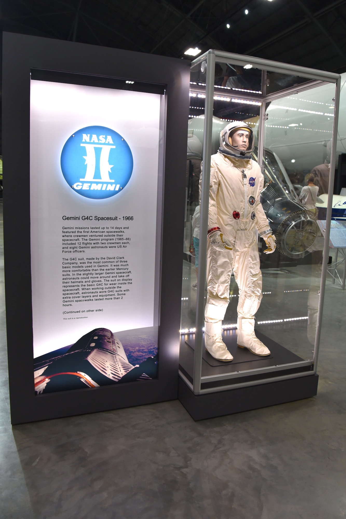 The suit on display represents the basic G4C for wear inside the Gemini spacecraft. This suit is a reproduction and is on display in the museum's fourth building. (U.S. Air Force photo by Ken LaRock)