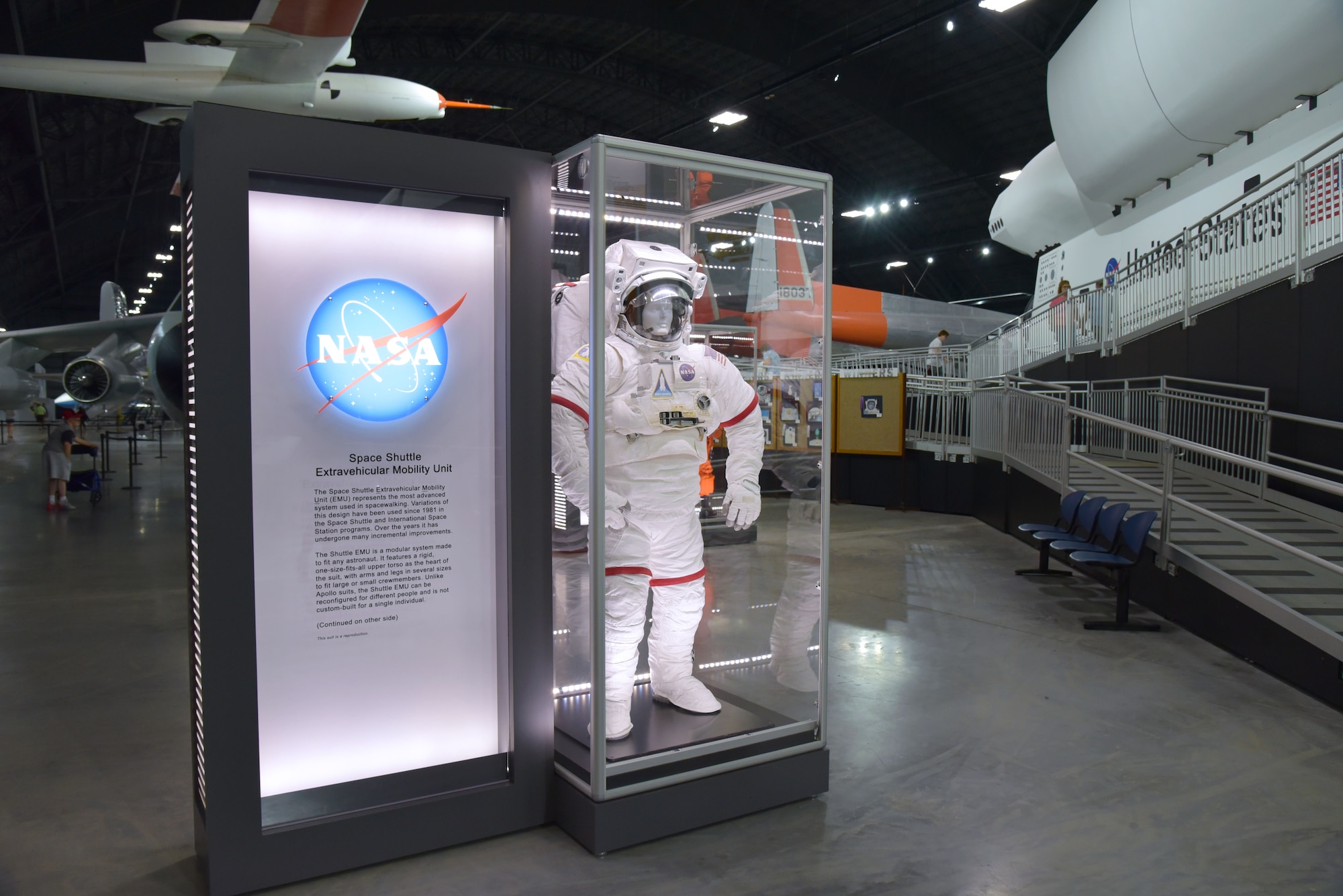 The Space Shuttle Extravehicular Mobility Unit (EMU)
represents the most advanced system used in spacewalking.(U.S. Air Force photo by Ken LaRock)