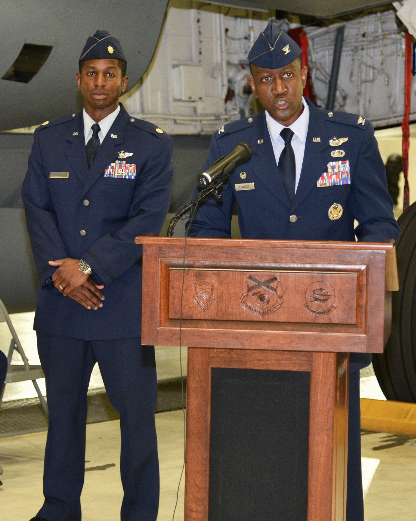 Col. Edwards Addresses Guest During Change of Command Ceremony
