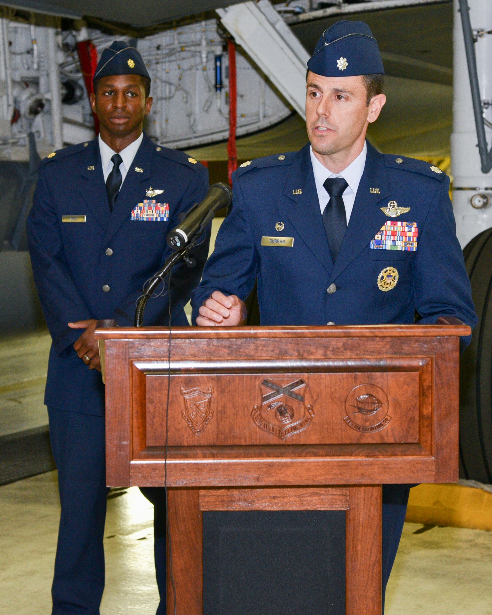 Lt. Col. Curran Addresses Guest During Change of Command Ceremon