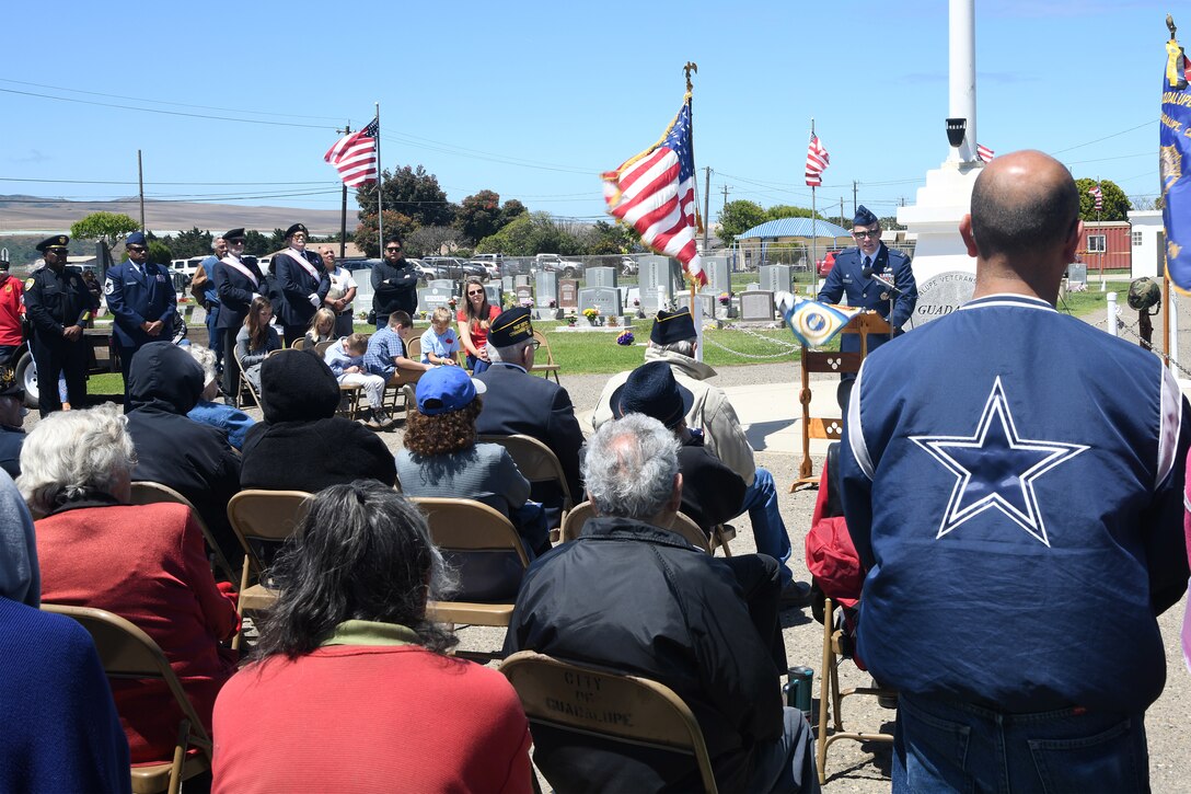 Col. Raymond Clydesdale, 30th Medical Group commander, speaks during a Memorial Day ceremony May 27, 2019, in Guadalupe, Calif.