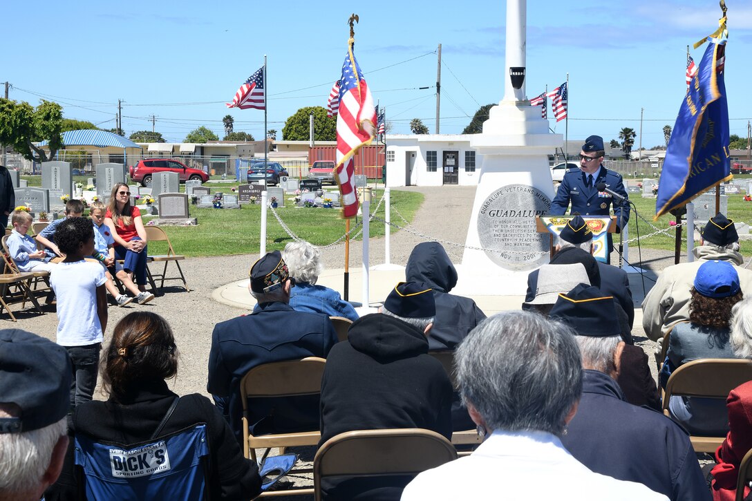 Col. Raymond Clydesdale, 30th Medical Group commander, speaks during a Memorial Day ceremony May 27, 2019, in Guadalupe, Calif.
