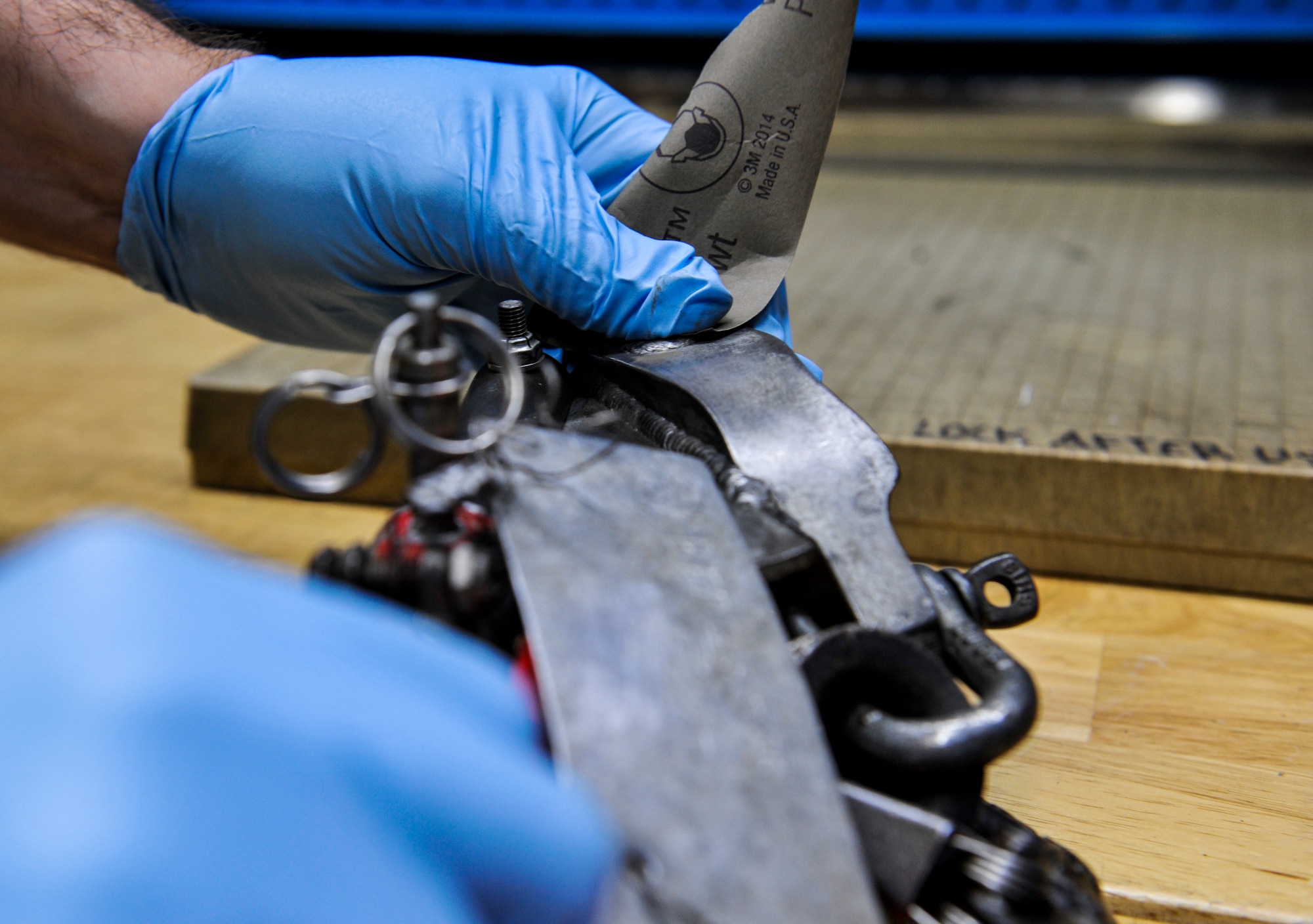 U.S. Air Force Senior Airman James Tipton, KC-135 journeyman assigned to the 18th Equipment Maintenance Squadron, cleans a tool during an isochronal inspection at Kadena Air Base, Japan, May 22, 2019.