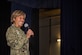 U.S. Navy Vice Adm. Raquel Bono, Defense Health Agency director, speaks to patients and personnel from the Langley Hospital at Joint Base Langley-Eustis, Virginia, May 29, 2019, about changes for the military hospitals and clinics across the country.