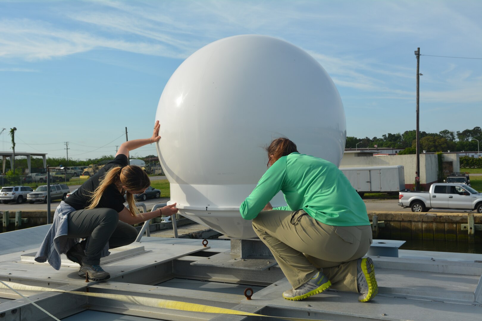 DIA employees examine agency-sponsored technology aboard the U.S. Navy’s M80 Stiletto at Joint Expeditionary Base Little Creek-Fort Story, Virginia, May 3, during Joint Innovation Battle Lab 2019.