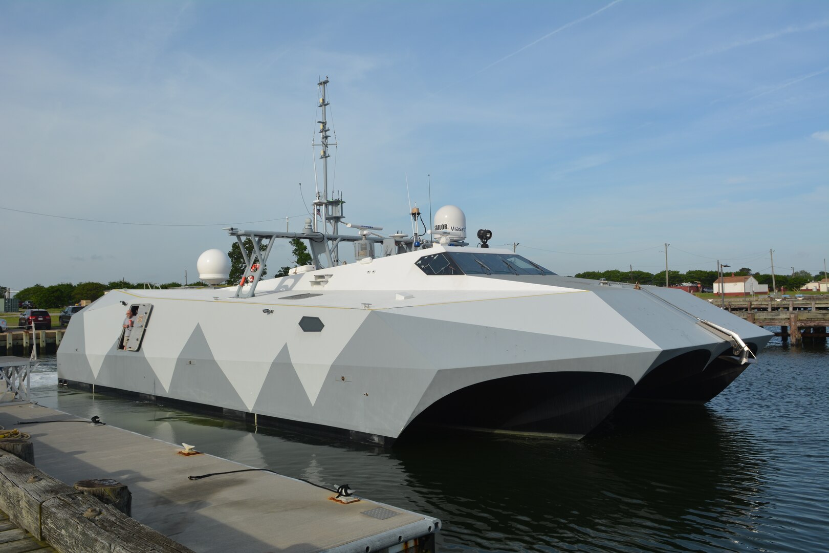 The U.S. Navy's M80 Stiletto, housing DIA-sponsored technology, prepares to get underway for testing at Joint Expeditionary Base Little Creek-Fort Story, Virginia, May 2, during Joint Innovation Battle Lab 2019.