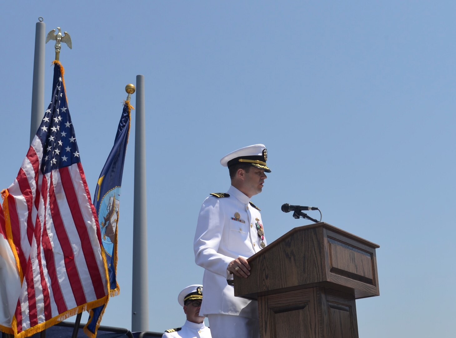 YOKOSUKA, Japan (May 24, 2019) Cmdr. John Rummel relieves Cmdr. Jeff Benson as commanding officer of the USS Stethem (DDG 63). Stethem is forward-deployed to the Indo-Pacific area of responsibility in support of security and stability in the region. (Photo by Mass Communication Specialist Second Class Sarah Myers)