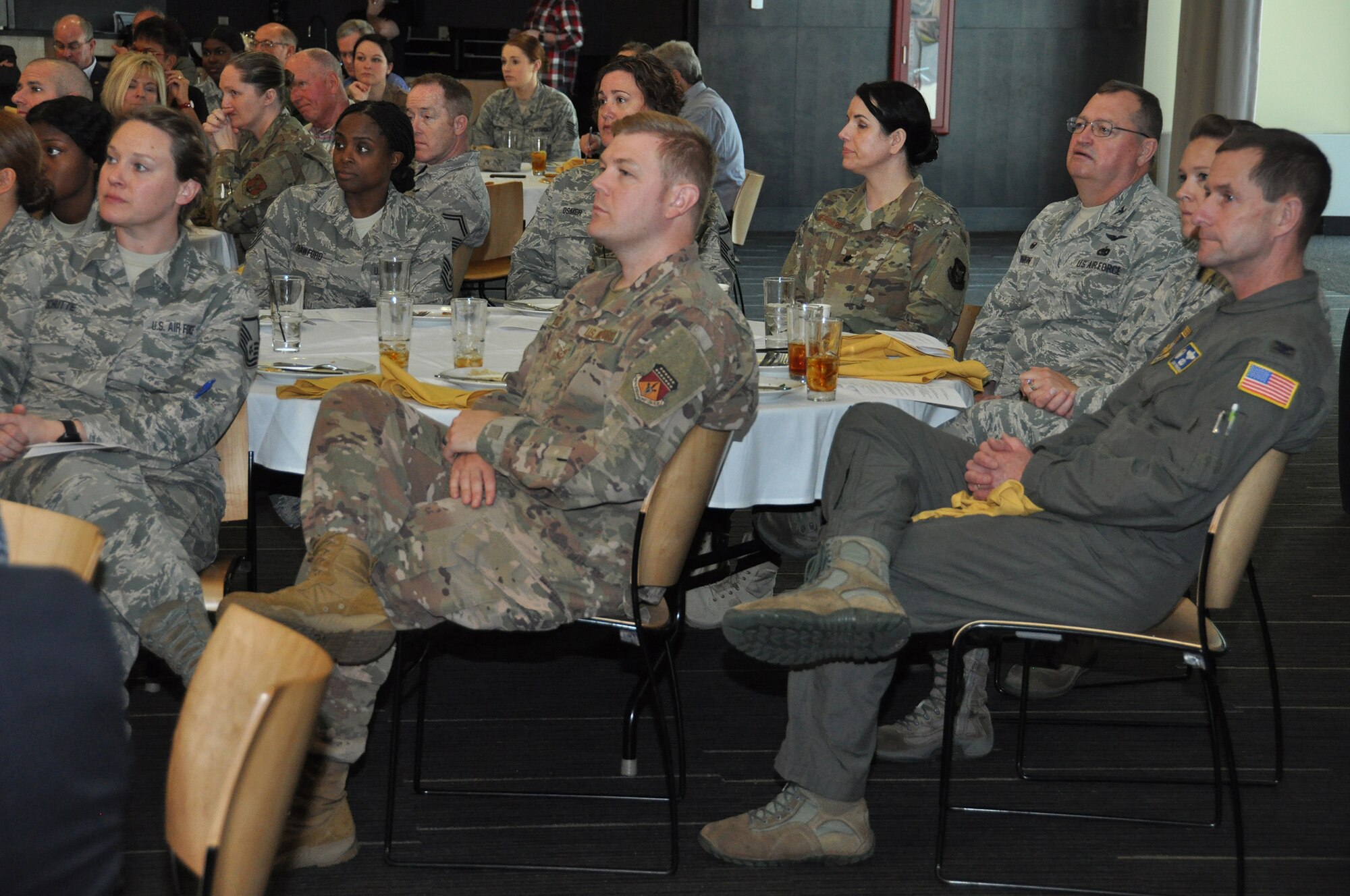 Fifteen reservists from the 445th Airlift Wing along with military and community leaders participated in the 38th Annual Springfield-Clark County Armed Forces Day luncheon held at the Hollenbeck-Bailey Creative Arts and Conference Center in Springfield May 6, 2019.