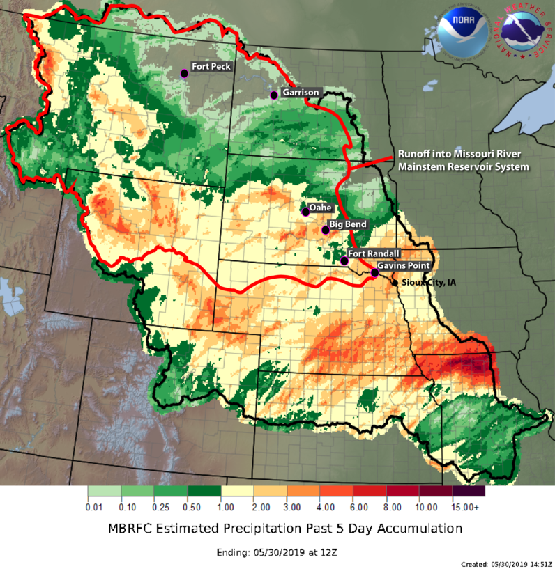 In the past five days, the National Weather Service, Missouri Basin River Forecast Center is showing 1 to 4 inches of rainfall in South Dakota and Nebraska.