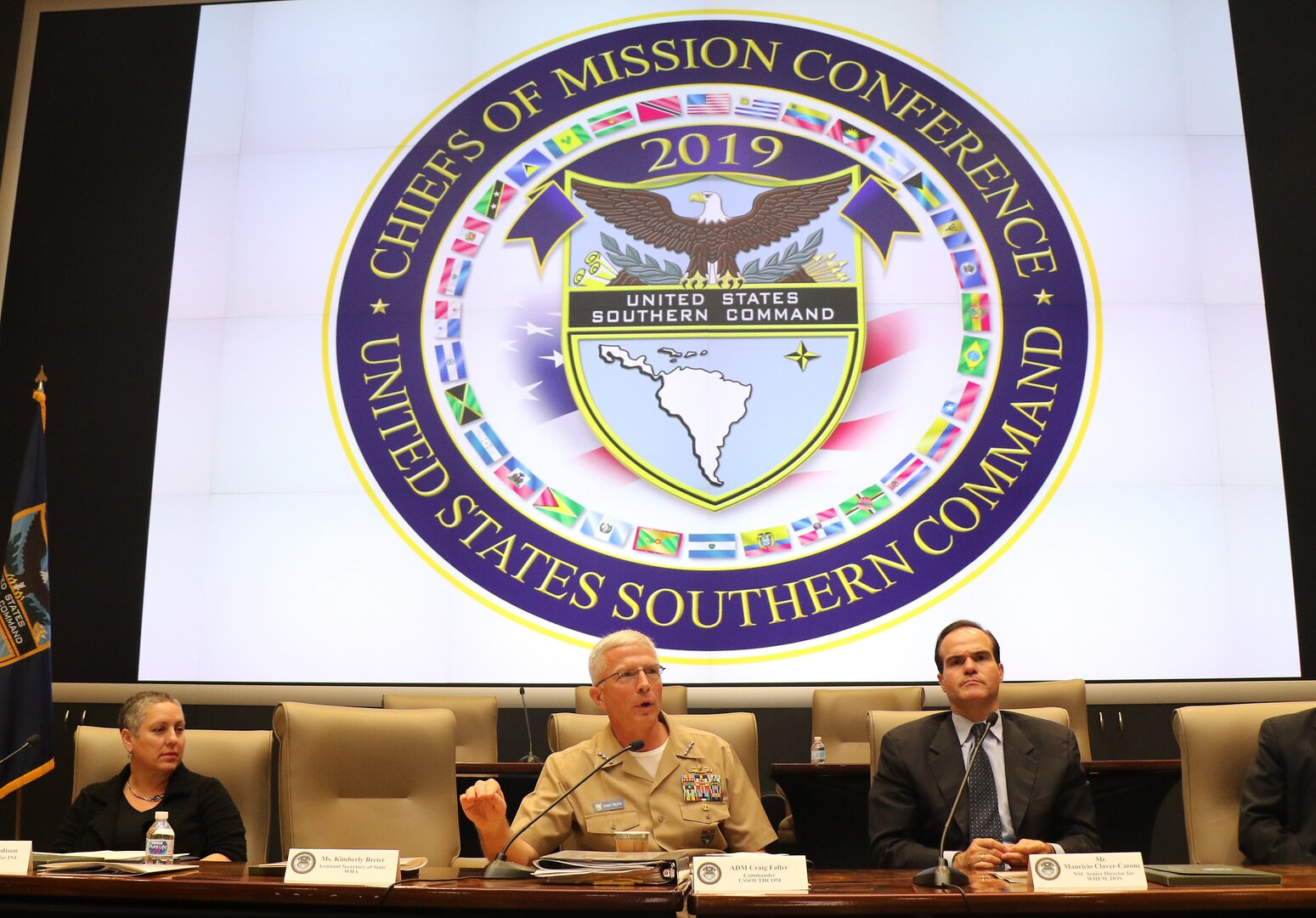 U.S. Navy Adm. Craig Faller talks to attendees.