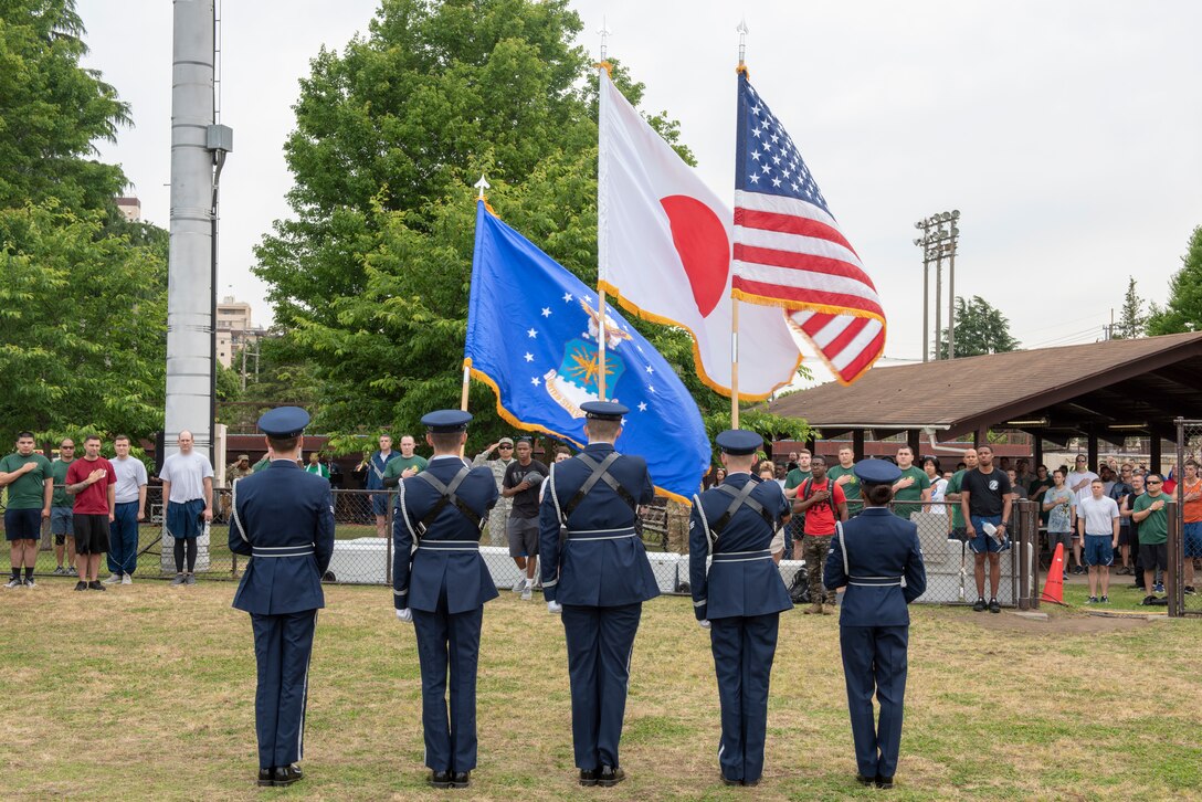 The Yokota Air Base Honor Guard presents the colors to signal the commencement of Airman Appreciation Day at Yokota Air Base, Japan, May 31, 2019.