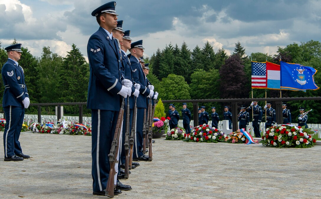 The three-volley salute involved seven members firing three times in unison for a total of 21 rounds fired.