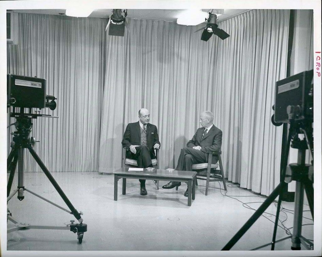 NSA Directors Lieutenant General Marshall S. Carter and Vice Admiral Laurence H. Frost videotape discussion on NSA activity and the NSA Training School