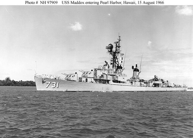 U.S.S. Maddox entering Pearl Harbor, Hawaii, 15 August 1966