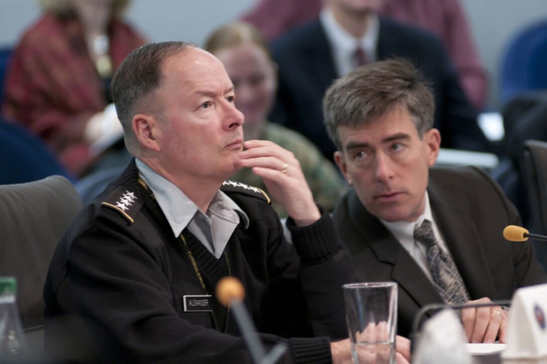 NSA Director GEN Keith B. Alexander, USA, and NSA Deputy Director John 'Chris' Inglis at Campaign Update in the Director's Large Conference Room