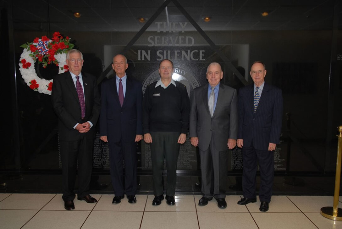 NSA Director GEN Keith B. Alexander, USA, with Former Directors and Deputy Directors in front of NSA’s Memorial Wall