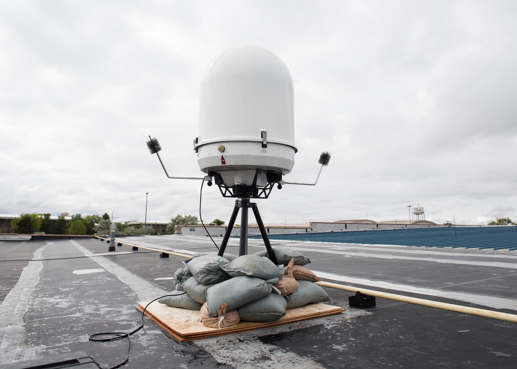A Portable Doppler Radar provides weather surveillance May 25, 2019, at Mountain Home Air Force Base, Idaho. The is the first time the Doppler system has been installed on a Continental United States base. (U.S. Air Force photo by Senior Airman Tyrell Hall)