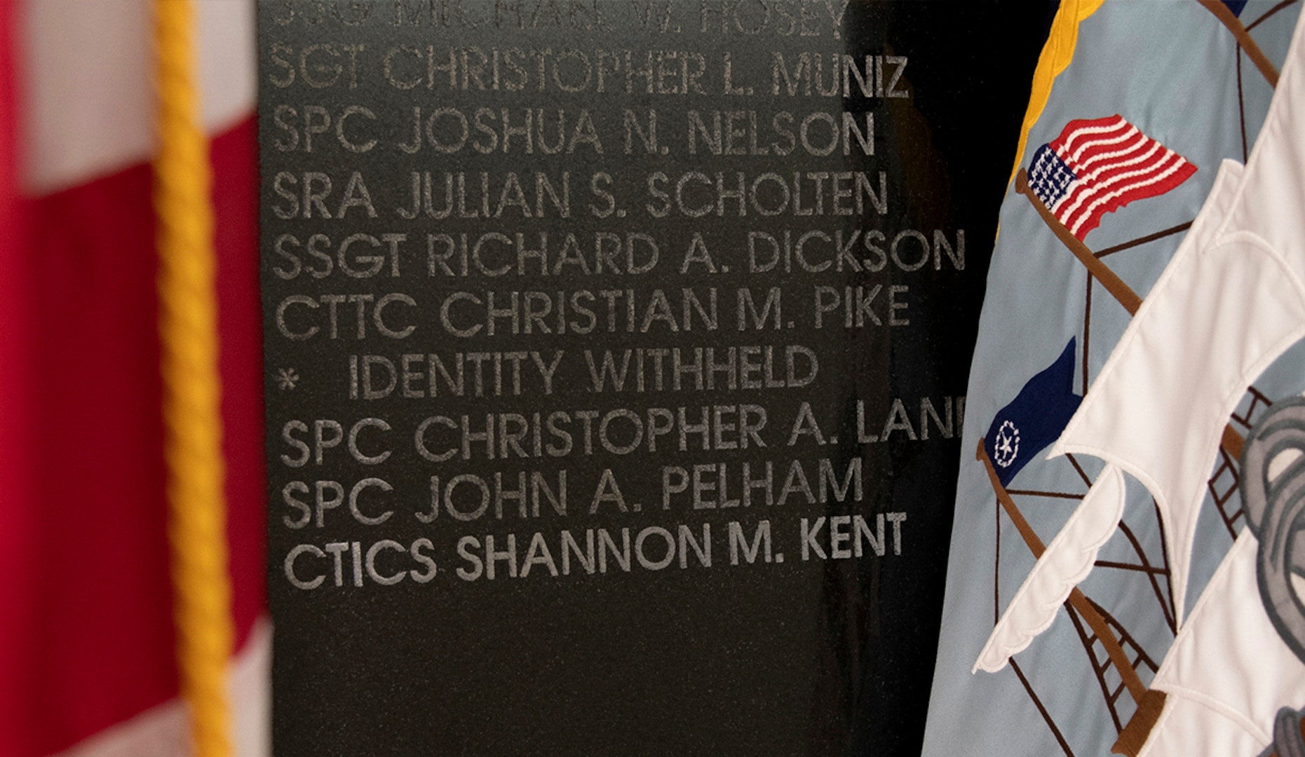 Photo of CTICS Shannon M. Kent’s name on the National Cryptologic Memorial Wall