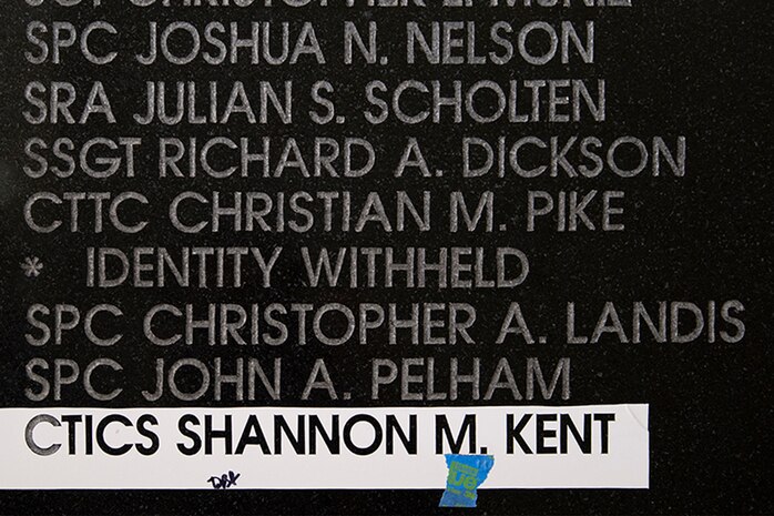 Photo of CTICS Kent's name being engraved on the National Cryptologic Memorial Wall