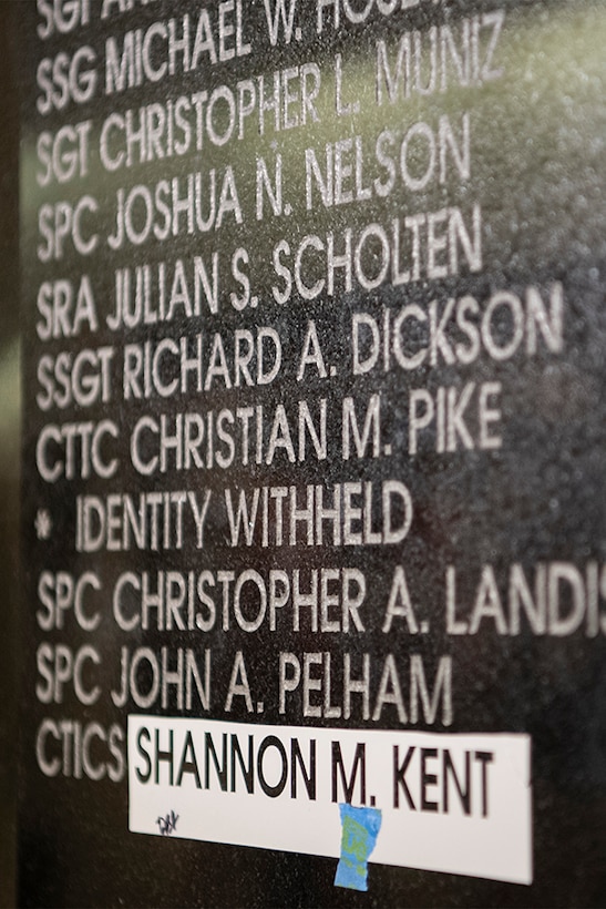 Photo of CTICS Kent's name being engraved on the National Cryptologic Memorial Wall