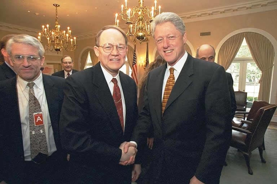 President Clinton with NSA Director Vice Admiral J. Michael McConnell